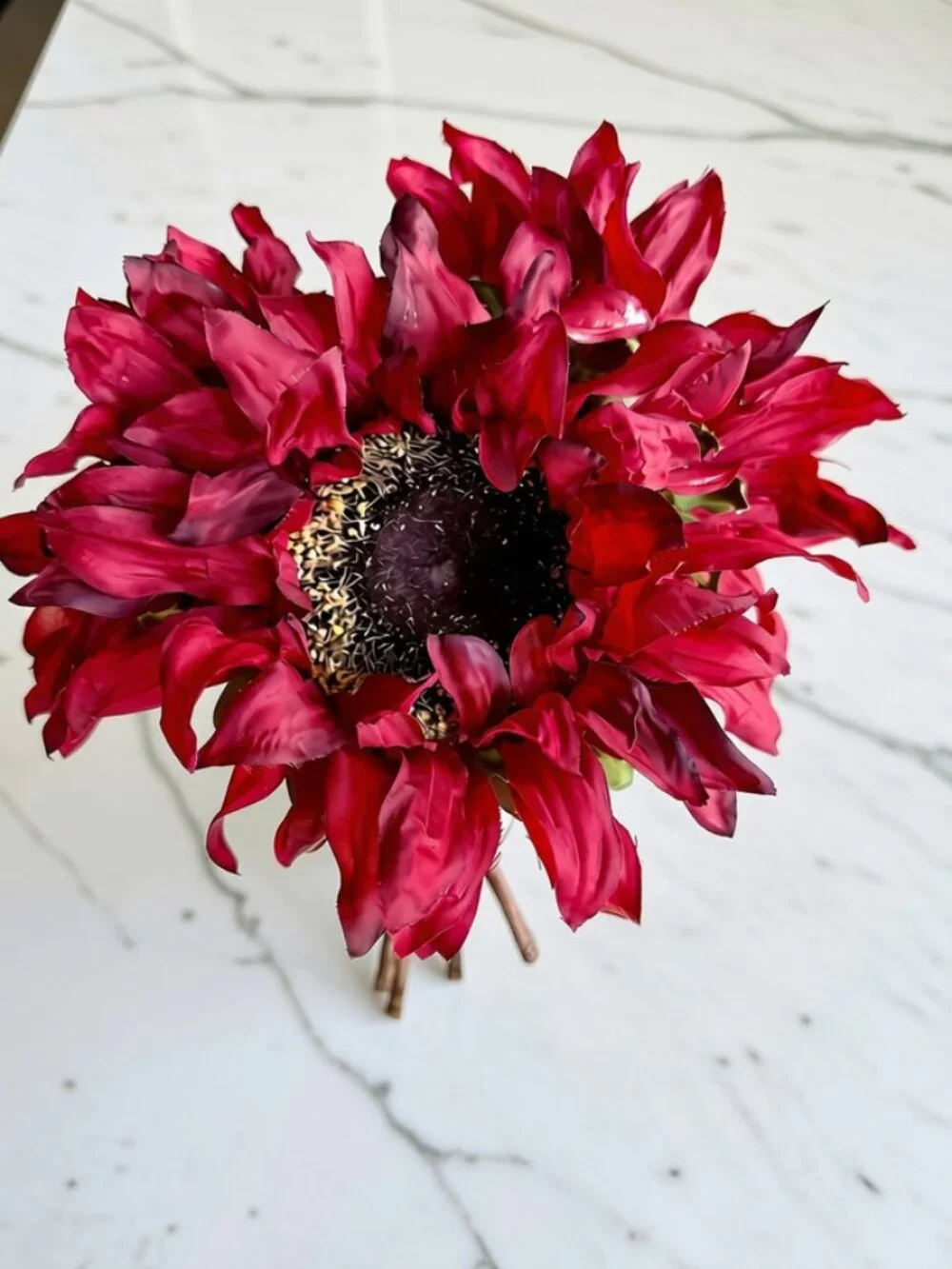 Burgundy Faux Sunflower Picks - Set of 6